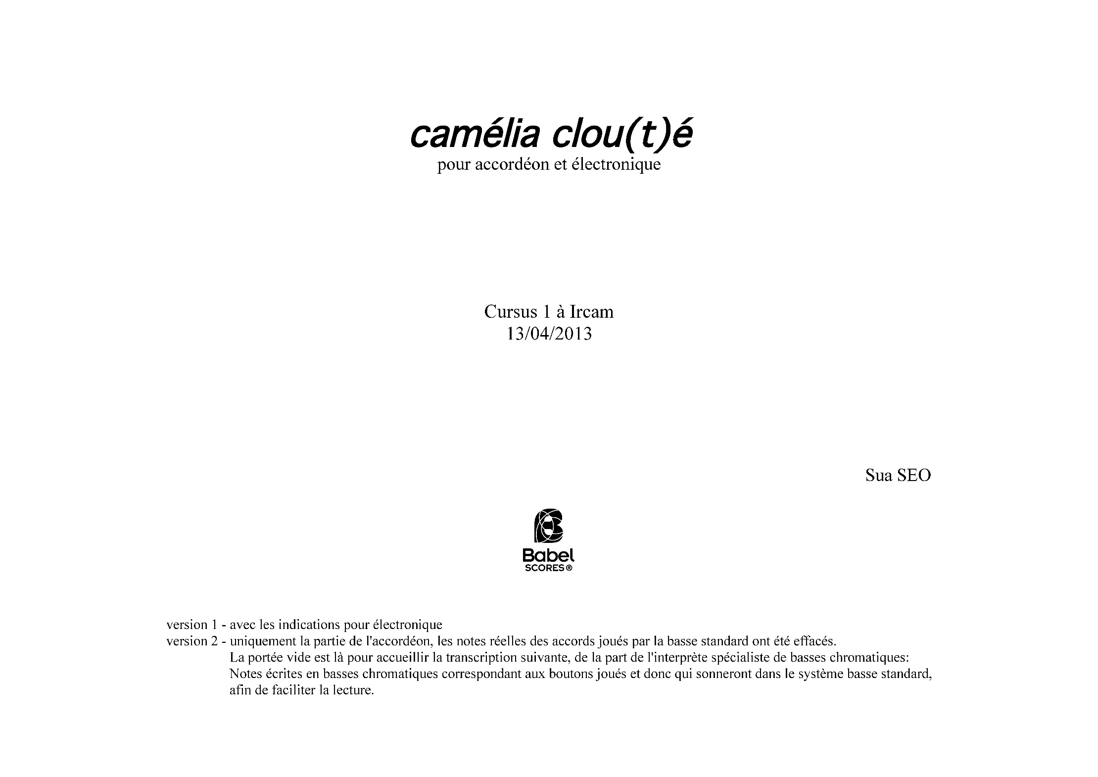 Camelia Clou T E Babelscores Instruments And Electronics